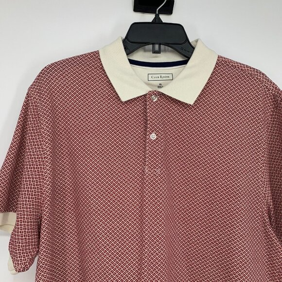 Club Room Top Polo Shirt Frat Geometric Short Sleeve Red Button - Picture 4 of 14